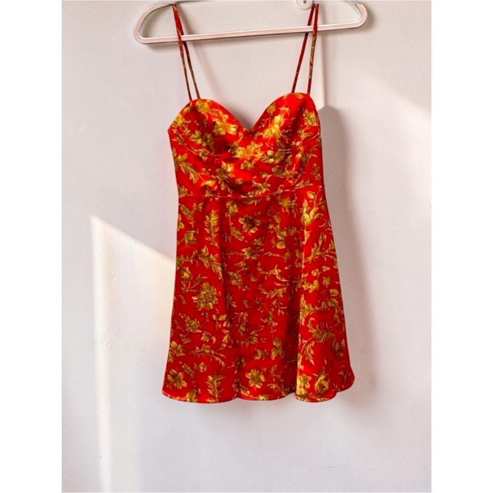 Urban Outfitters Red Floral Satin Cowl Neck Mini Dress Size Small